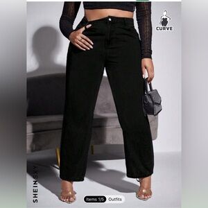 SHEIN SXY Plus Size High Waisted Loose Fit Straight Leg Jeans Without Elasticity
